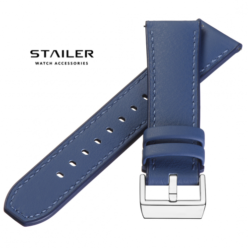 Картинка Stailer Premium 7317 Max endurance classic dani leather - ремешок для часов синий, анилиновая кожа от dani (италия), гладкий, Германия