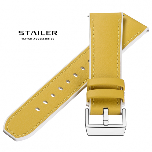 Картинка Stailer Premium 7309 Max endurance classic dani leather - ремешок для часов жёлтый/белый, анилиновая кожа от dani (италия), гладкий, Германия