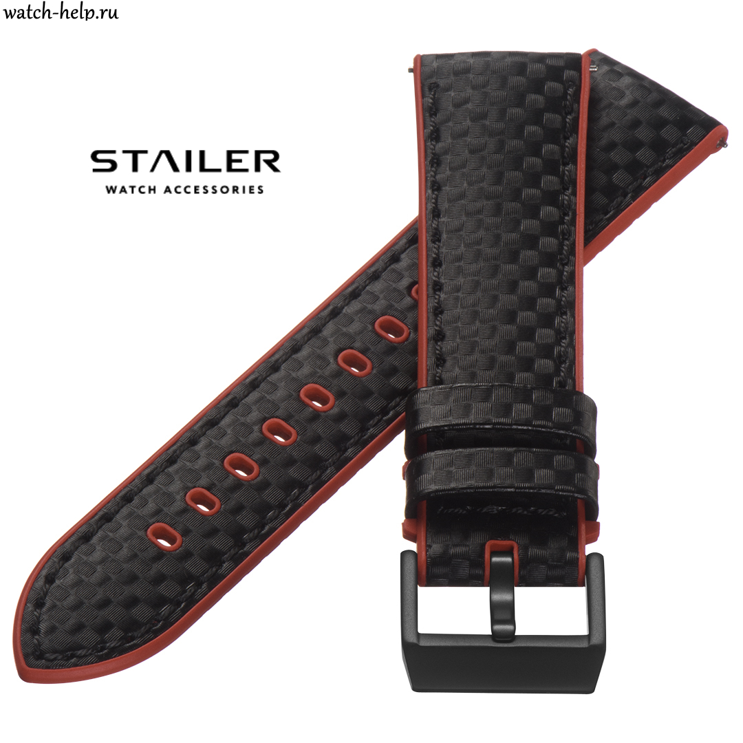 Картинка Stailer Premium 6081 Max endurance sport - ремешок для часов чёрный/красный, полиуретан, карбон, Германия