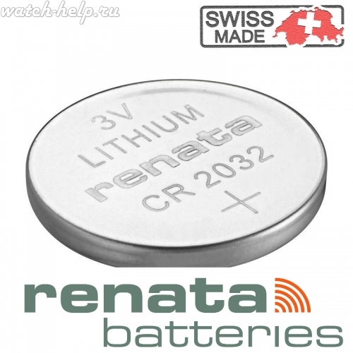 Картинка Renata CR2032 - батарейка, 3.2 мм x 20 мм 3 v 260 mah, Швейцария