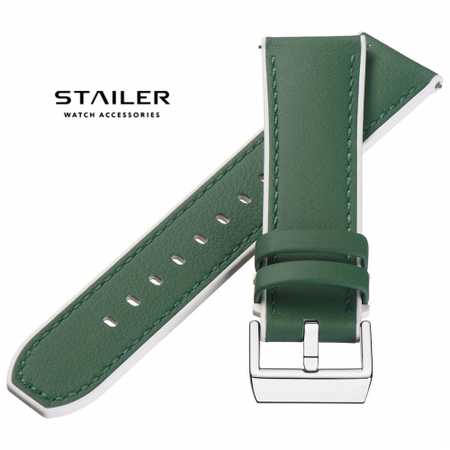 Stailer Premium 7318 Max endurance classic dani leather - ремешок для часов зелёный/белый, анилиновая кожа от dani (италия), гладкий, Германия - мастерская «Часовая Скорая Помощь». Картинка Stailer Premium 7318 Max endurance classic dani leather - ремешок для часов зелёный/белый, анилиновая кожа от dani (италия), гладкий, Германия