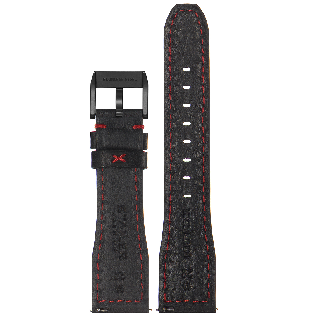 Картинка Stailer Premium 6461 Aviator new - ремешок для часов чёрный, премиальная кожа full grain растительного дубления, гладкий, Германия