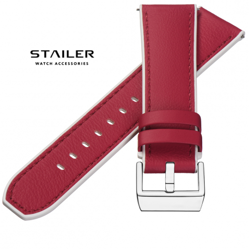 Картинка Stailer Premium 7316 Max endurance classic dani leather - ремешок для часов пурпурно-красный/белый, анилиновая кожа от dani (италия), гладкий, Германия