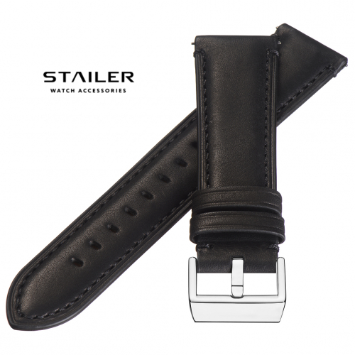 Stailer Premium 6051 Vintage haas - ремешок для часов чёрный, кожа двойного дубления от tanneries haas (франция), гладкий, Германия - мастерская «Часовая Скорая Помощь». Картинка Stailer Premium 6051 Vintage haas - ремешок для часов чёрный, кожа двойного дубления от tanneries haas (франция), гладкий, Германия