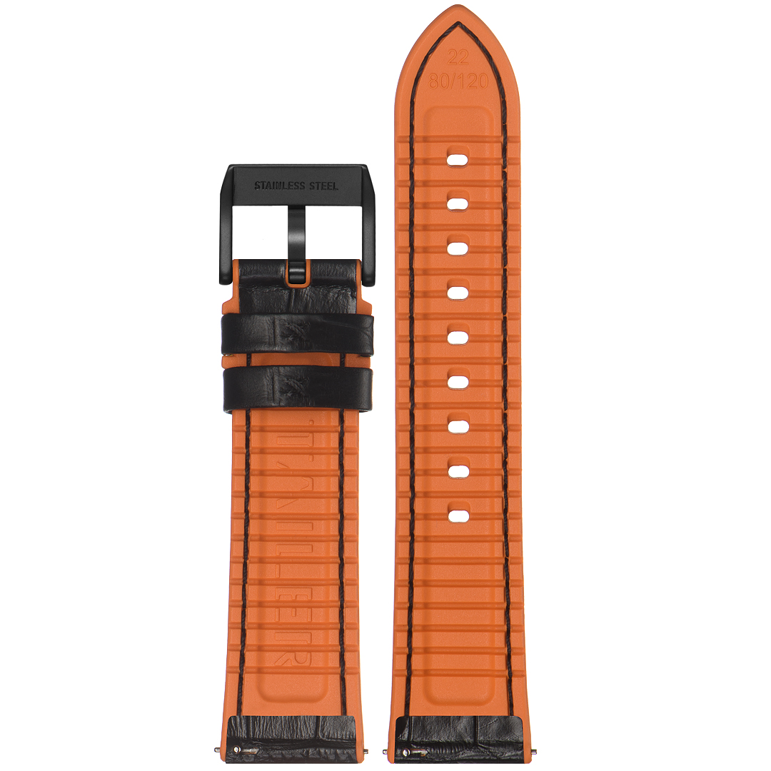 Картинка Stailer Premium 6071G Max endurance sport - ремешок для часов чёрный/оранжевый, кожа, аллигатор, Германия