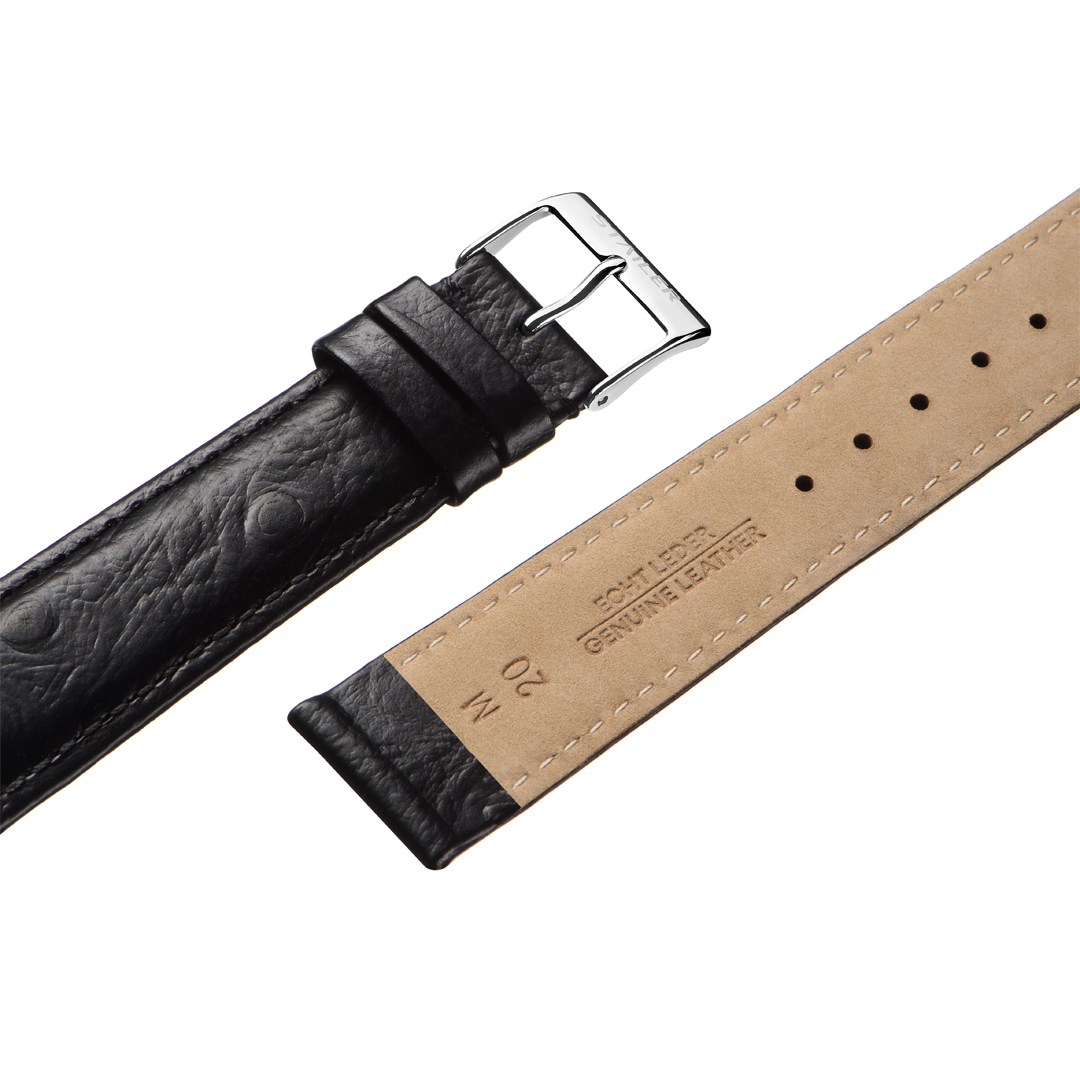 Stailer 1371S Original - ремешок для часов чёрный, кожа, страус, Германия - мастерская «Часовая Скорая Помощь». Картинка Stailer 1371S Original - ремешок для часов чёрный, кожа, страус, Германия
