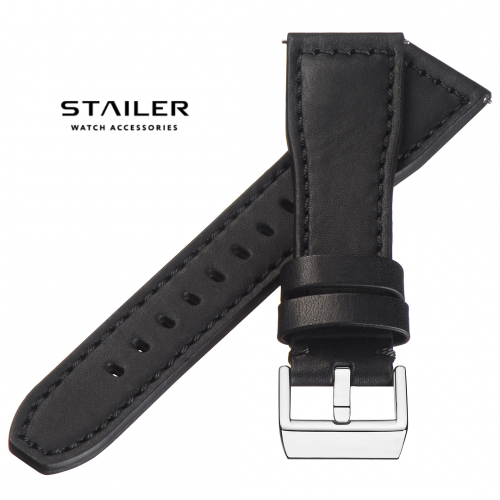 Stailer Premium 6441 Aviator new - ремешок для часов чёрный, премиальная кожа full grain растительного дубления, гладкий, Германия - мастерская «Часовая Скорая Помощь». Картинка Stailer Premium 6441 Aviator new - ремешок для часов чёрный, премиальная кожа full grain растительного дубления, гладкий, Германия