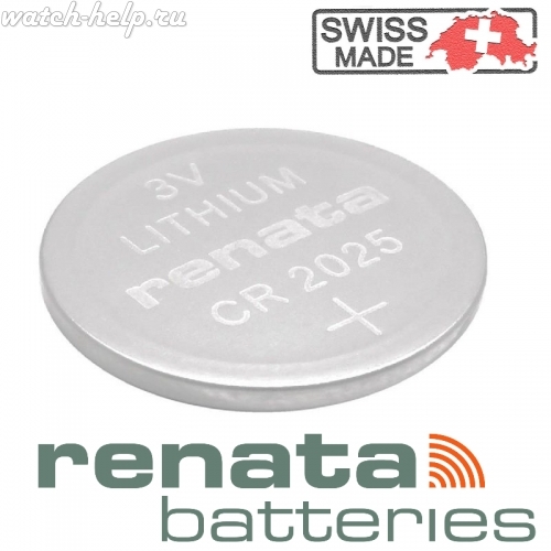 Картинка Renata CR2025 - батарейка, 2.5 мм x 20 мм 3 v 180 mah, Швейцария