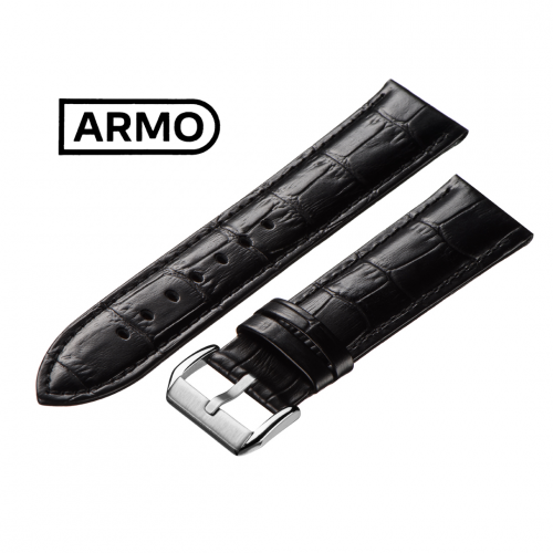 ARMO 2901 - ремешок для часов чёрный, кожа, аллигатор - мастерская «Часовая Скорая Помощь». Картинка ARMO 2901 - ремешок для часов чёрный, кожа, аллигатор