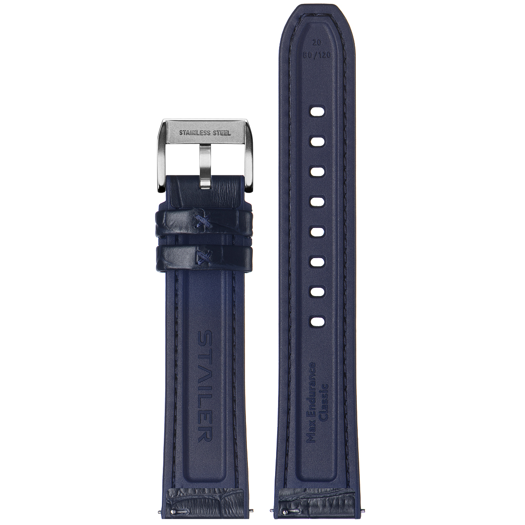 Картинка Stailer Premium 6197 Max endurance classic - ремешок для часов синий, итальянская кожа растительного дубления, аллигатор, Германия