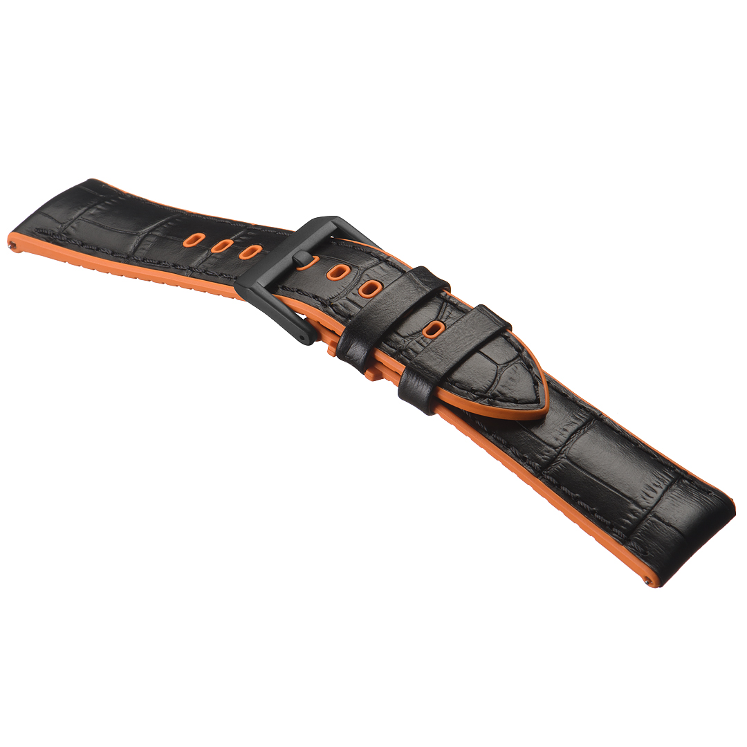 Картинка Stailer Premium 6071G Max endurance sport - ремешок для часов чёрный/оранжевый, кожа, аллигатор, Германия