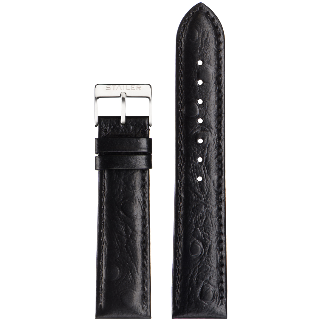 Stailer 1371S Original - ремешок для часов чёрный, кожа, страус, Германия - мастерская «Часовая Скорая Помощь». Картинка Stailer 1371S Original - ремешок для часов чёрный, кожа, страус, Германия
