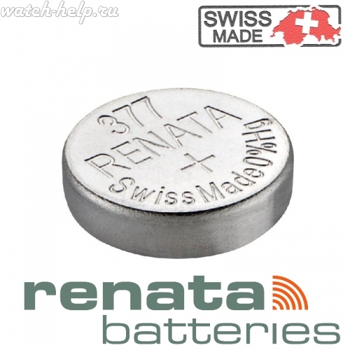 Картинка Renata 377 - батарейка, 2.6 мм x 6.8 мм 1.55 v 24 mah, Швейцария