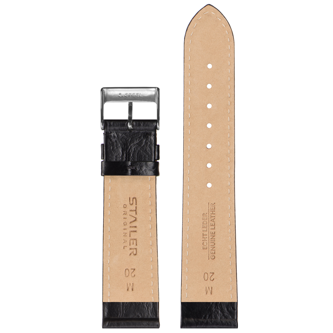 Stailer 1371S Original - ремешок для часов чёрный, кожа, страус, Германия - мастерская «Часовая Скорая Помощь». Картинка Stailer 1371S Original - ремешок для часов чёрный, кожа, страус, Германия