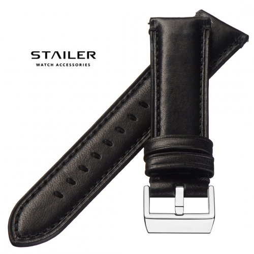 Stailer Premium 6061 Vintage - ремешок для часов чёрный, итальянская кожа растительного дубления, гладкий, Германия - мастерская «Часовая Скорая Помощь». Картинка Stailer Premium 6061 Vintage - ремешок для часов чёрный, итальянская кожа растительного дубления, гладкий, Германия