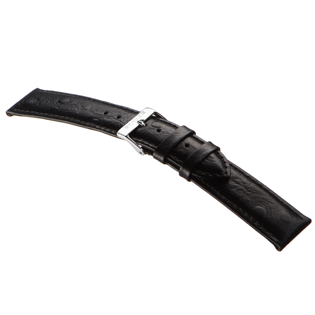 Stailer 1371S Original - ремешок для часов чёрный, кожа, страус, Германия - мастерская «Часовая Скорая Помощь». Картинка Stailer 1371S Original - ремешок для часов чёрный, кожа, страус, Германия