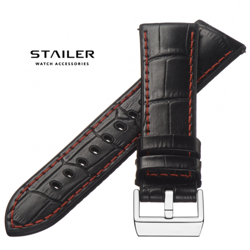 Картинка Stailer Premium 6071A Max endurance sport - ремешок для часов чёрный, кожа, аллигатор, Германия