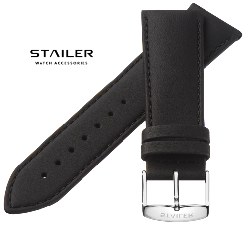 Картинка Stailer Premium 3821 Water resistant - ремешок для часов чёрный, влагостойкая кожа, гладкий, Германия