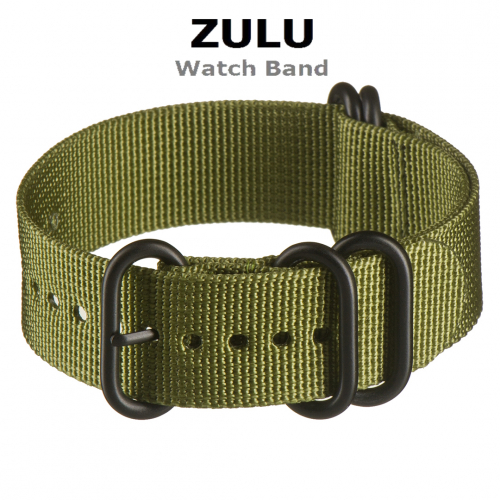 Картинка ZULU Однотонный хаки (пряжка PVD черная) - ремешок для часов хаки, капрон