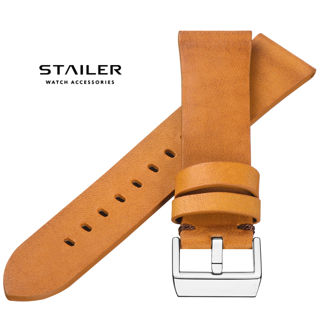 Stailer Premium 5959 Select - ремешок для часов жёлто-коричневый, премиальная кожа full grain растительного дубления, гладкий, Германия - мастерская «Часовая Скорая Помощь». Картинка Stailer Premium 5959 Select - ремешок для часов жёлто-коричневый, премиальная кожа full grain растительного дубления, гладкий, Германия