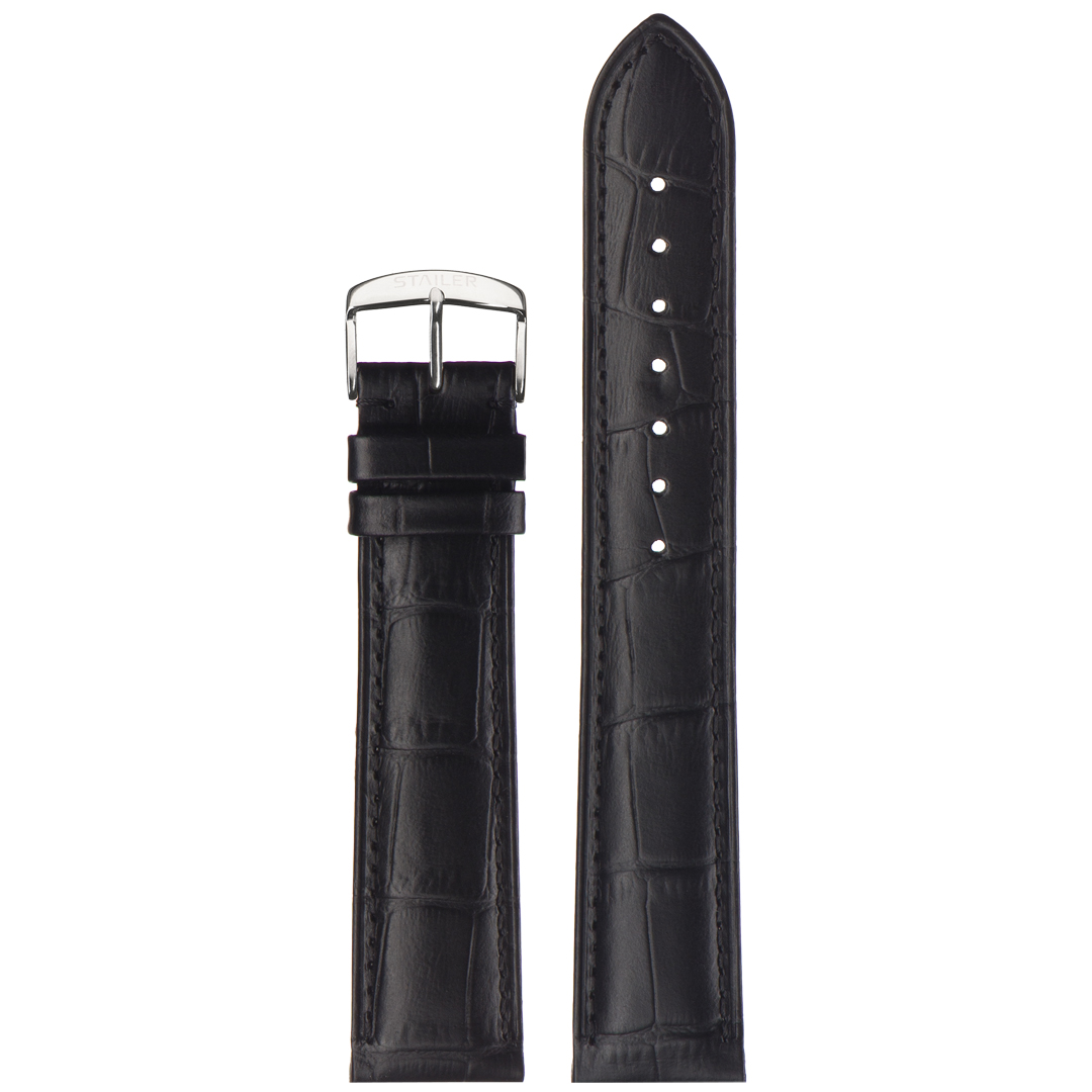 Картинка Stailer Premium 2441 Comfort - ремешок для часов чёрный, итальянская кожа растительного дубления, аллигатор, Германия