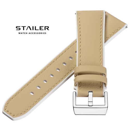 Картинка Stailer Premium 7319 Max endurance classic dani leather - ремешок для часов бежевый/белый, анилиновая кожа от dani (италия), гладкий, Германия