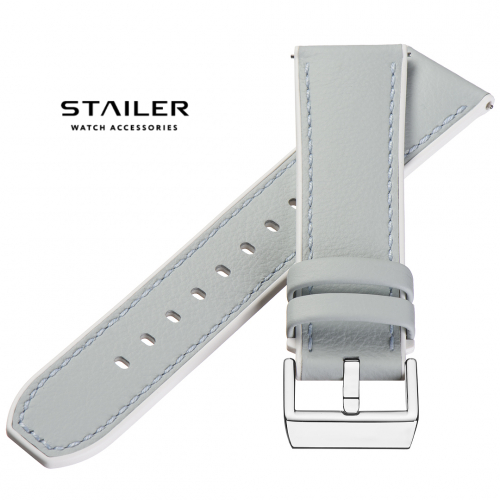 Картинка Stailer Premium 7347 Max endurance classic dani leather - ремешок для часов нежно-голубой/белый, анилиновая кожа от dani (италия), гладкий, Германия