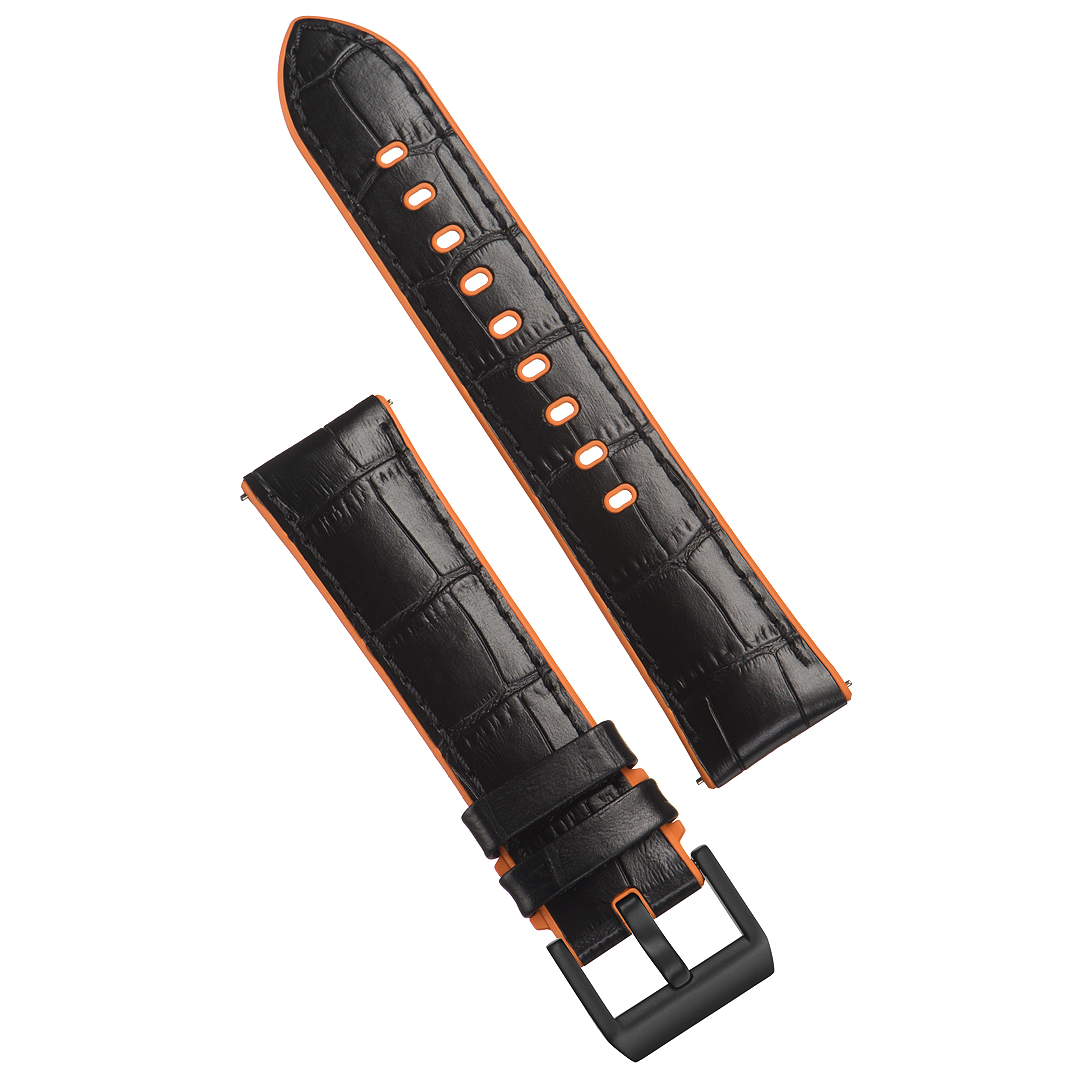Картинка Stailer Premium 6071G Max endurance sport - ремешок для часов чёрный/оранжевый, кожа, аллигатор, Германия