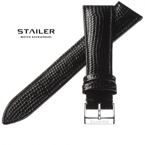 Stailer 8701 Original - ремешок для часов чёрный, кожа, ящерица, Германия - мастерская «Часовая Скорая Помощь». Картинка Stailer 8701 Original - ремешок для часов чёрный, кожа, ящерица, Германия