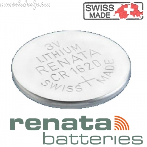 Картинка Renata CR1620 - батарейка, 2 мм x 16 мм 3 v 68 mah, Швейцария