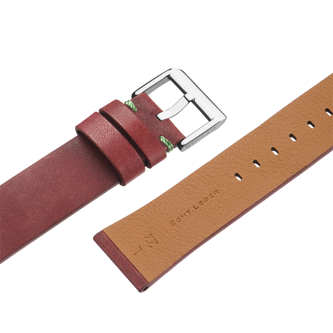Картинка Stailer Premium 5953 Select - ремешок для часов бордовый, премиальная кожа full grain растительного дубления, гладкий, Германия