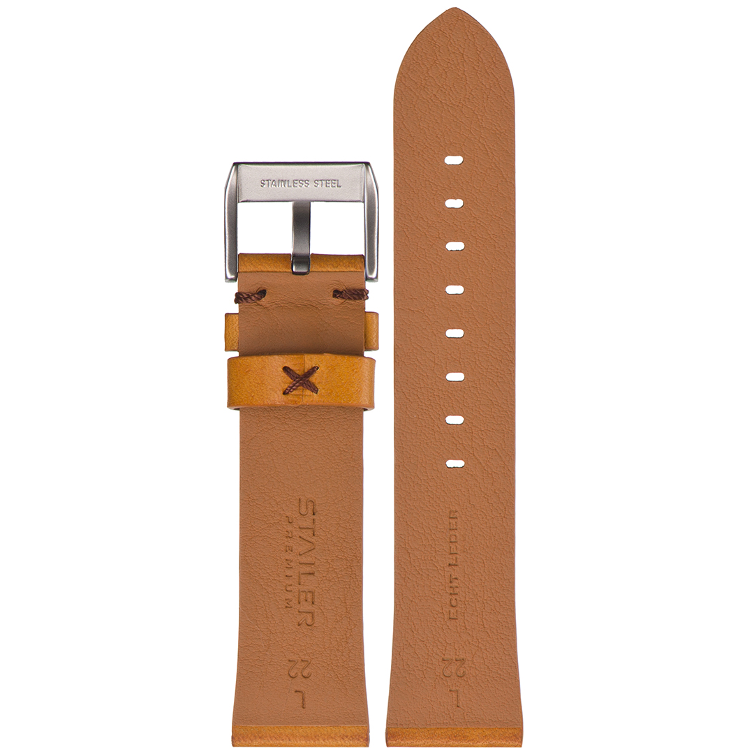 Stailer Premium 5959 Select - ремешок для часов жёлто-коричневый, премиальная кожа full grain растительного дубления, гладкий, Германия - мастерская «Часовая Скорая Помощь». Картинка Stailer Premium 5959 Select - ремешок для часов жёлто-коричневый, премиальная кожа full grain растительного дубления, гладкий, Германия