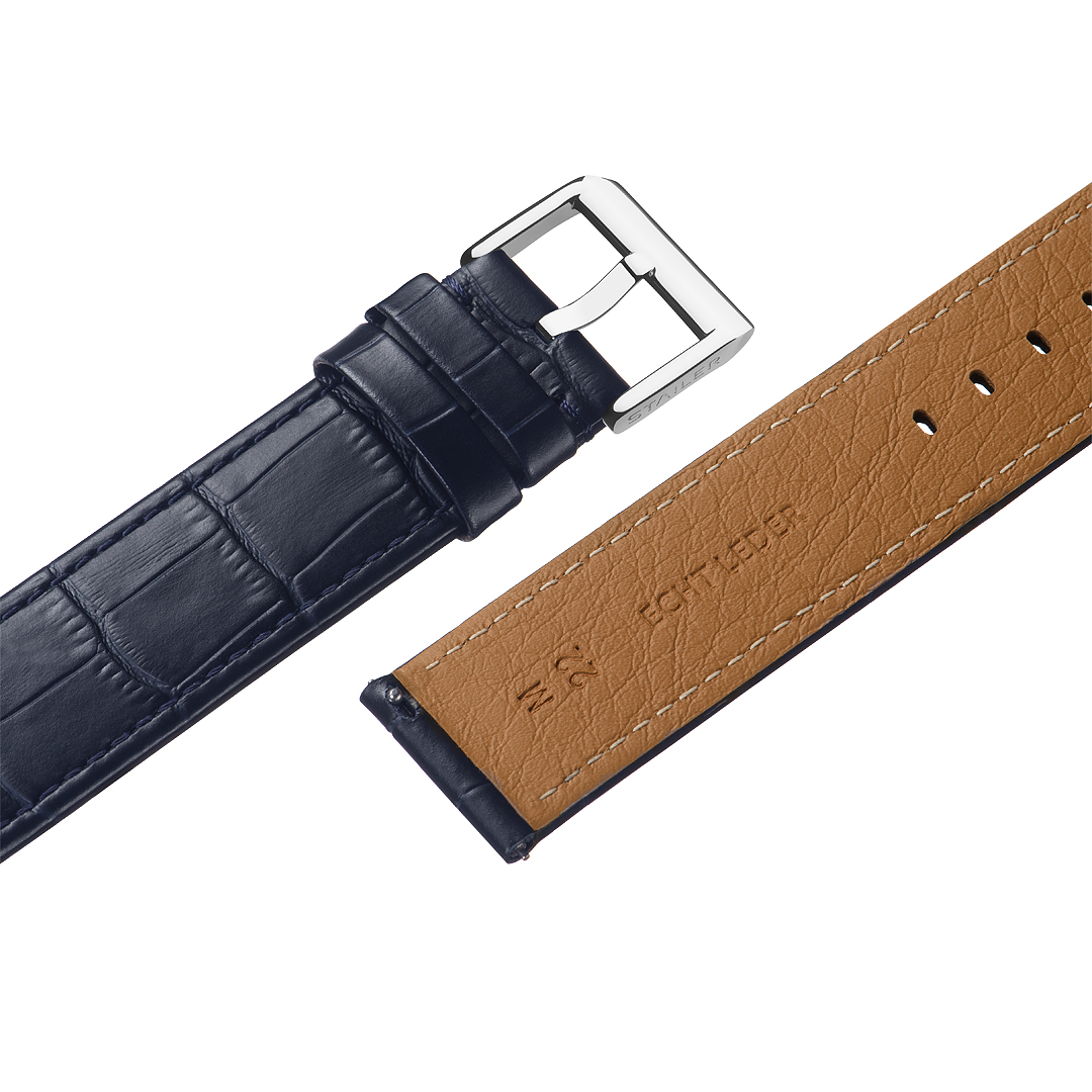 Картинка Stailer Premium 6047 Bold - ремешок для часов тёмно-синий, кожа двойного дубления от tanneries haas (франция), аллигатор, Германия