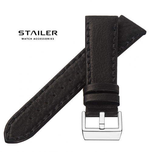 Stailer Premium 4841 Hand made - ремешок для часов чёрный, итальянская кожа растительного дубления, гладкий, Германия - мастерская «Часовая Скорая Помощь». Картинка Stailer Premium 4841 Hand made - ремешок для часов чёрный, итальянская кожа растительного дубления, гладкий, Германия