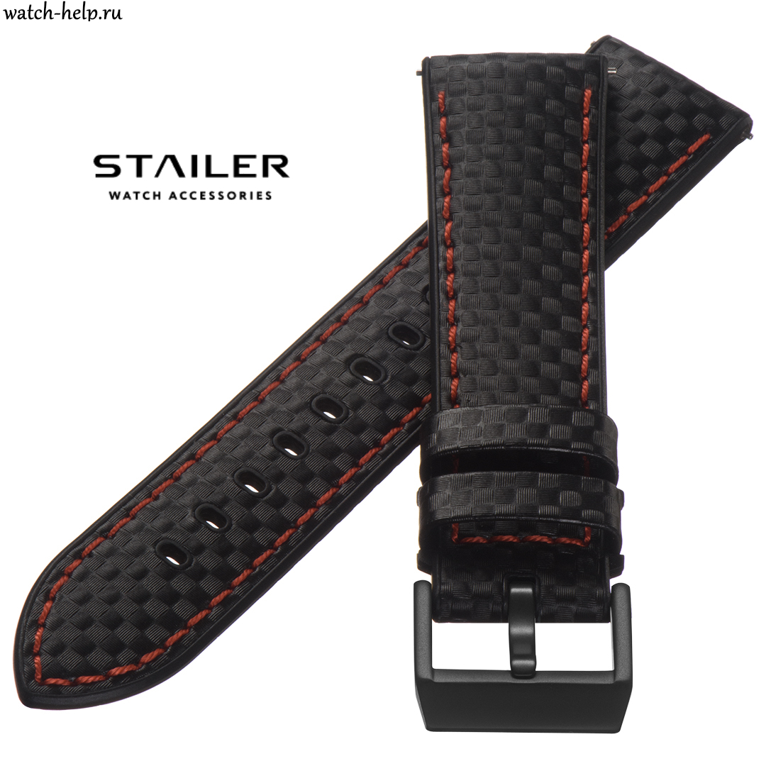 Картинка Stailer Premium 6081A Max endurance sport - ремешок для часов чёрный, полиуретан, карбон, Германия