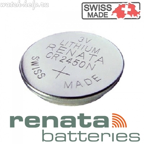 Картинка Renata CR2450N - батарейка, 5 мм x 24.5 мм 3 v 540 mah, Швейцария