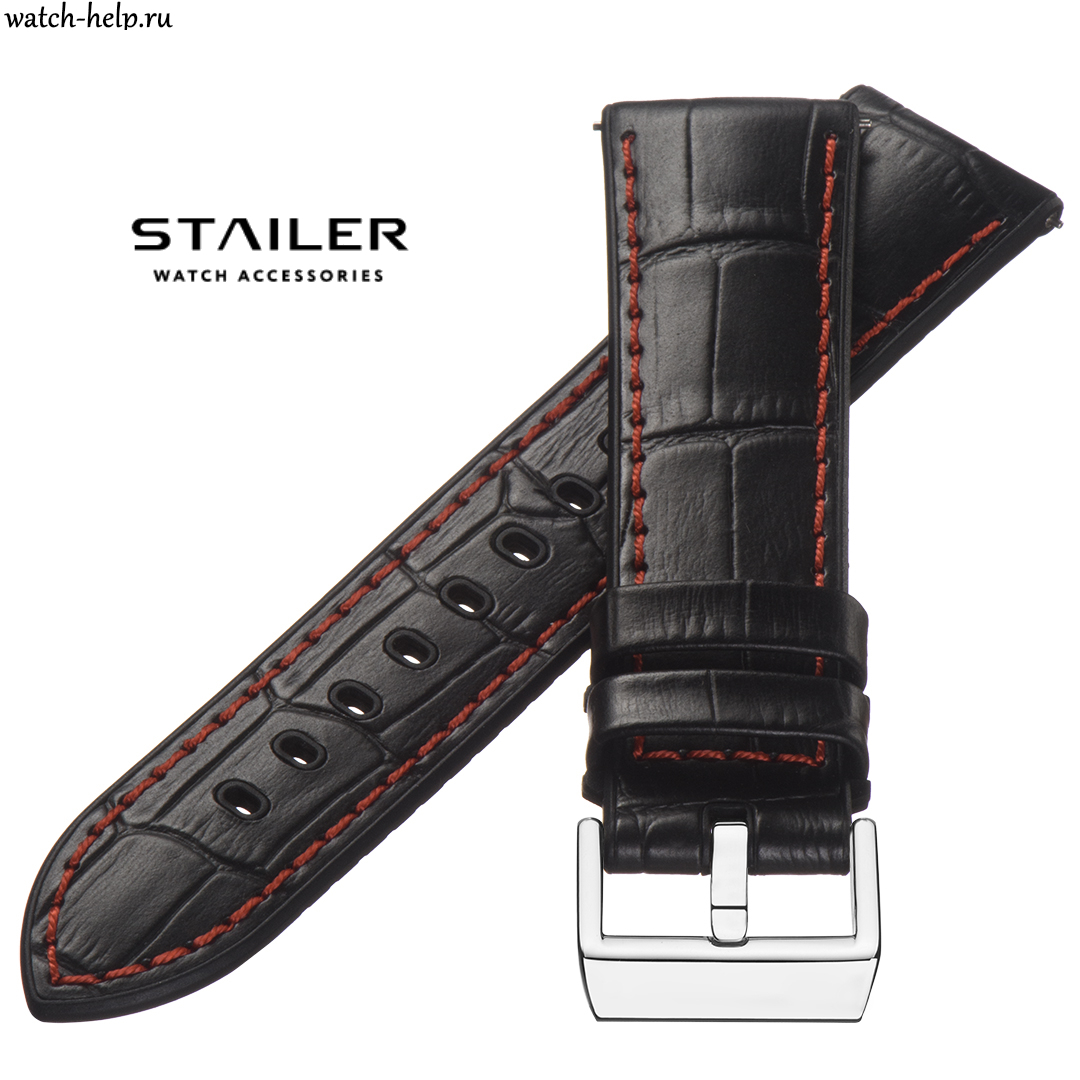 Картинка Stailer Premium 6071A Max endurance sport - ремешок для часов чёрный, кожа, аллигатор, Германия