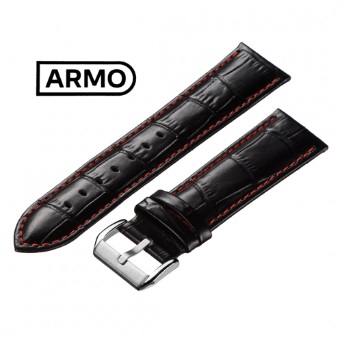 ARMO 1961 - ремешок для часов чёрный, кожа, аллигатор - мастерская «Часовая Скорая Помощь». Картинка ARMO 1961 - ремешок для часов чёрный, кожа, аллигатор