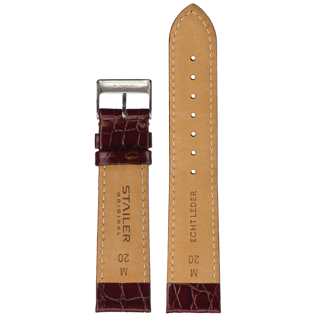 Картинка Stailer 1042 Original - ремешок для часов бордовый, кожа, крокодил, Германия