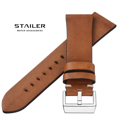 Картинка Stailer Premium 595B Select - ремешок для часов коричневый, премиальная кожа full grain растительного дубления, гладкий, Германия