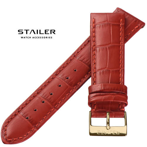 Stailer 1586 Original - ремешок для часов красный, кожа, аллигатор, Германия - мастерская «Часовая Скорая Помощь». Картинка Stailer 1586 Original - ремешок для часов красный, кожа, аллигатор, Германия