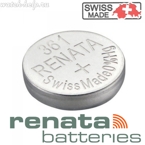 Картинка Renata 361 - батарейка, 2.1 мм x 7.9 мм 1.55 v 24 mah, Швейцария