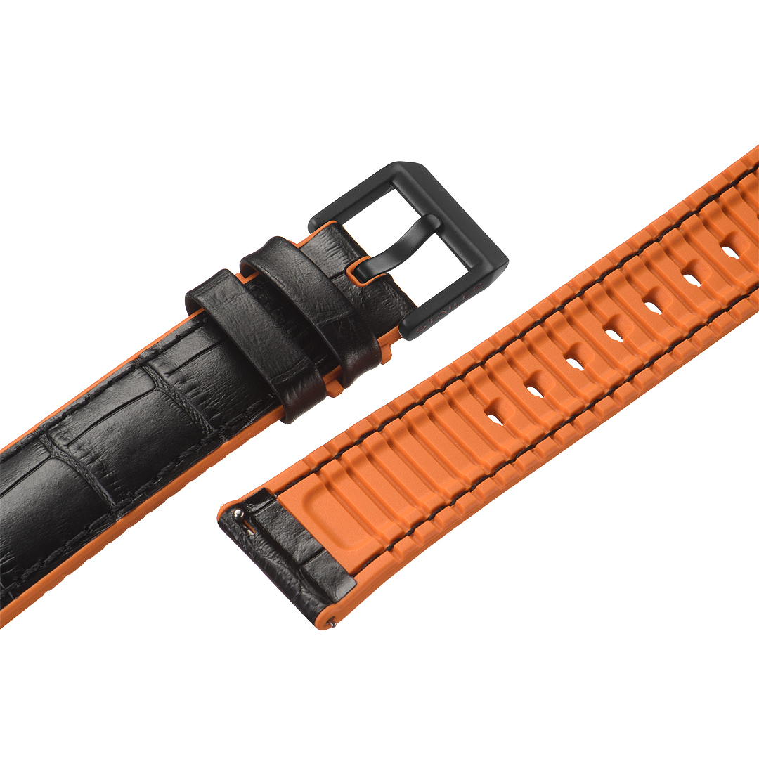 Картинка Stailer Premium 6071G Max endurance sport - ремешок для часов чёрный/оранжевый, кожа, аллигатор, Германия