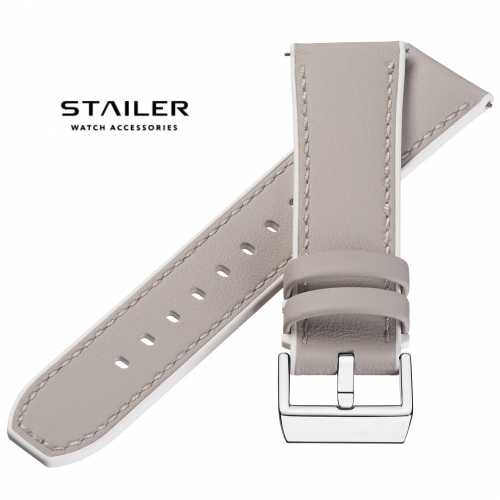 Картинка Stailer Premium 7304 Max endurance classic dani leather - ремешок для часов серый/белый, анилиновая кожа от dani (италия), гладкий, Германия