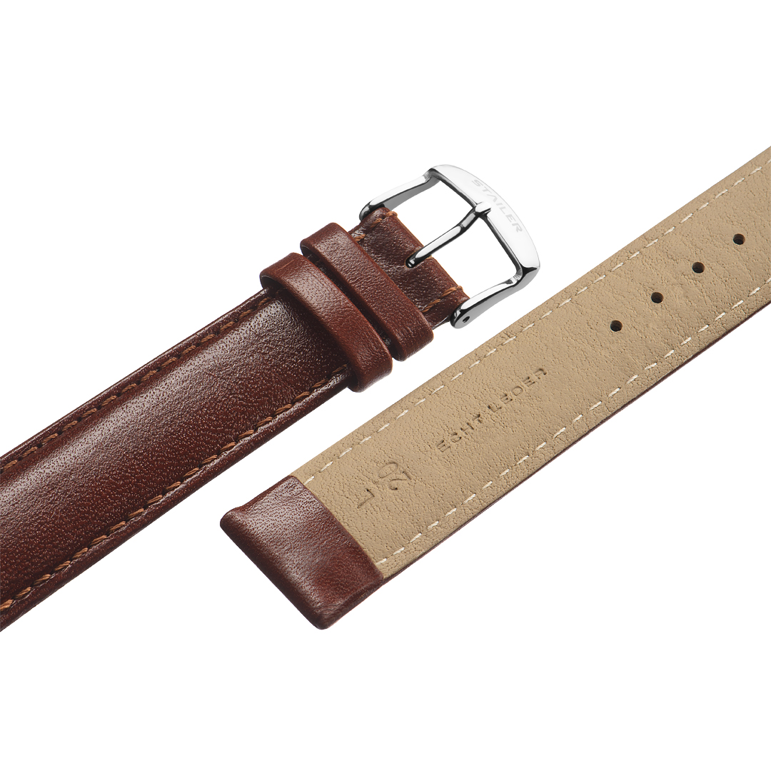 Картинка Stailer Premium 3315 Chrono - ремешок для часов коричневый, итальянская кожа растительного дубления, гладкий, Германия