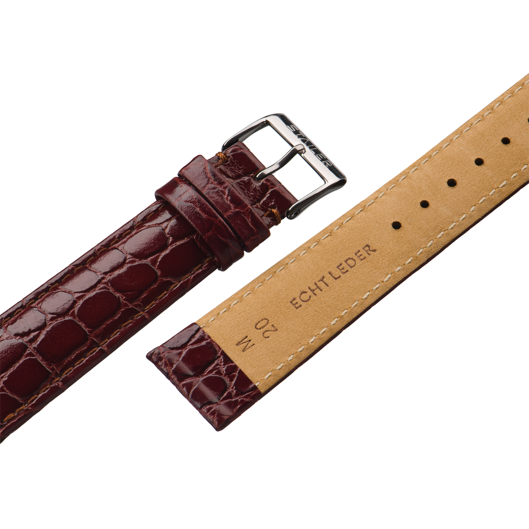 Картинка Stailer 1042 Original - ремешок для часов бордовый, кожа, крокодил, Германия