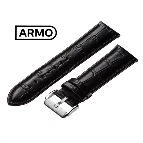 ARMO 1901 - ремешок для часов чёрный, кожа, аллигатор - мастерская «Часовая Скорая Помощь». Картинка ARMO 1901 - ремешок для часов чёрный, кожа, аллигатор