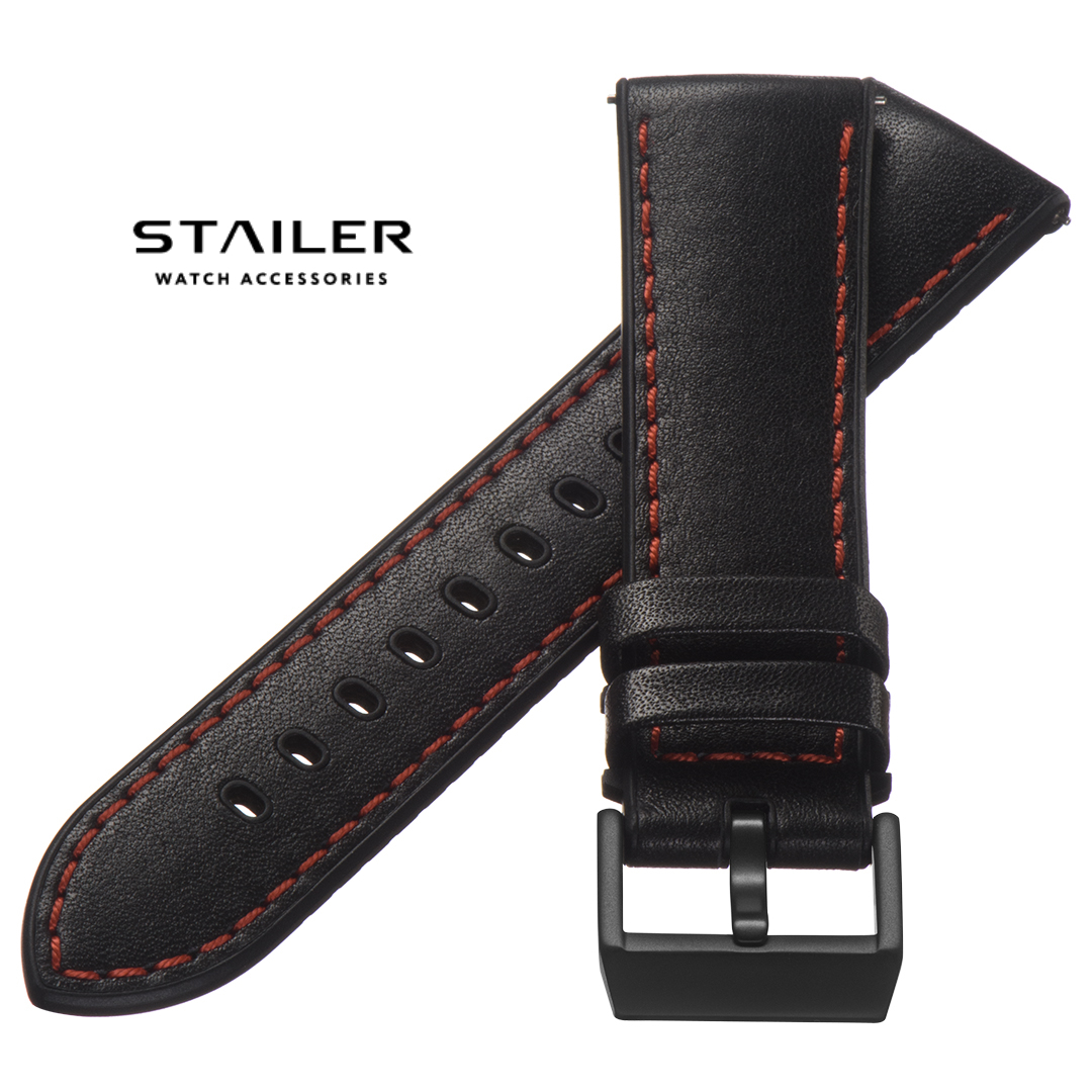Картинка Stailer Premium 6091A Max endurance sport - ремешок для часов чёрный, влагостойкая кожа, гладкий, Германия
