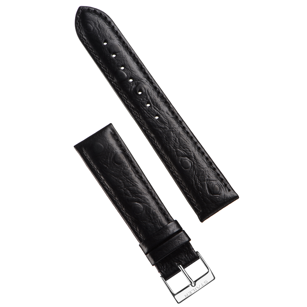 Stailer 1371S Original - ремешок для часов чёрный, кожа, страус, Германия - мастерская «Часовая Скорая Помощь». Картинка Stailer 1371S Original - ремешок для часов чёрный, кожа, страус, Германия