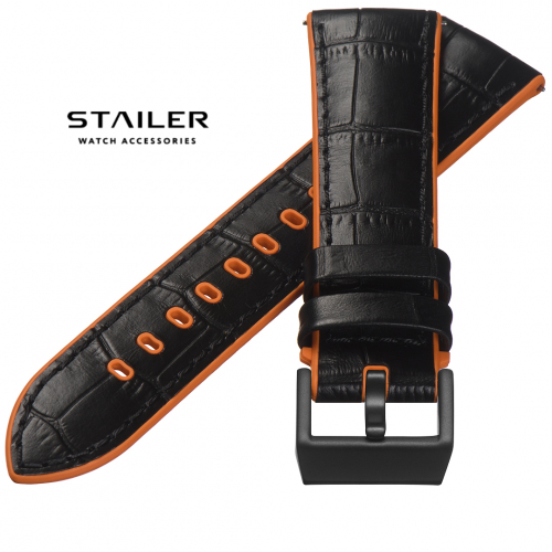 Картинка Stailer Premium 6071G Max endurance sport - ремешок для часов чёрный/оранжевый, кожа, аллигатор, Германия